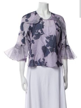 Alice McCall Lavender SILK and COTTEN Floral Ruffle Blouse